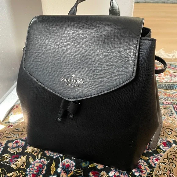 Kate Spade Black Backpack with Flap Closure and Gold Hardware - Picture 2 of 7